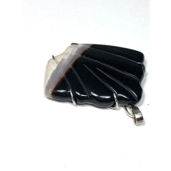 Agate Pendant Carved Pendant Sterling Silver Artisan Handcrafted Chunky - Picture 10 of 10